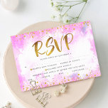 Bat Mitzvah gouden folie girly roze waterverf entr RSVP Kaartje<br><div class="desc">Wees trots, verheug je en laat deze mijlpaal van je favoriete Bat Mitzvah zien! Neem deze prachtige, moderne, sprankelende gouden faux folie en glitter stippen en typografie script tegen een zacht roze waterverf achtergrond, gepersonaliseerde RSVP insert card voor uw evenement. Personaliseer de aangepaste tekst met de "antwoorddatum" en opties voor...</div>