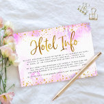 Bat Mitzvah gouden folie roze waterverf hotel info Informatiekaartje<br><div class="desc">Wees trots, verheug je en laat deze mijlpaal van je favoriete Bat Mitzvah zien! Voeg dit prachtige, moderne, gepersonaliseerde tussenvoegsel toe voor extra hotelinformatie aan uw gebeurtenis, met fonkelend gouden faux folie en glitter stippen en typografie script tegen een zacht roze waterverf achtergrond. Personaliseer de aangepaste tekst met al uw...</div>