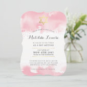 BAT MITZVAH gouden  roze waterverf uitnodiging (Staand voorkant)