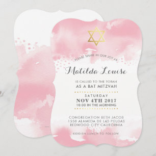 BAT MITZVAH gouden  roze waterverf uitnodiging
