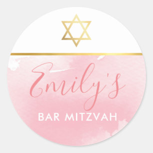 BAT MITZVAH gouden ster chique blush roze waterver Ronde Sticker