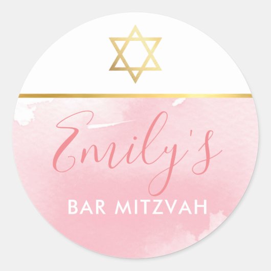 BAT MITZVAH gouden ster chique blush roze waterver Ronde Sticker (Voorkant)