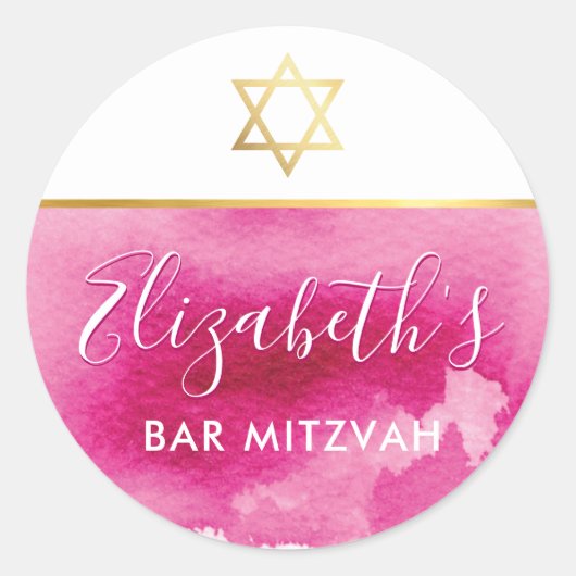 BAT MITZVAH gouden ster chique roze waterverf uitn Ronde Sticker (Voorkant)