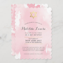 BAT MITZVAH gouden stijlvolle roze waterverf uitno Kaart