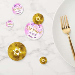 Bat Mitzvah Goudfolie Script, Chique Roze Waterver Confetti