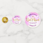 Bat Mitzvah Goudfolie Script, Chique Roze Waterver Confetti (Voorkanten)