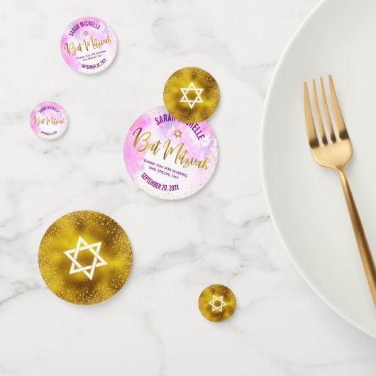 Bat Mitzvah Goudfolie Script, Chique Roze Waterver Confetti (Groep)