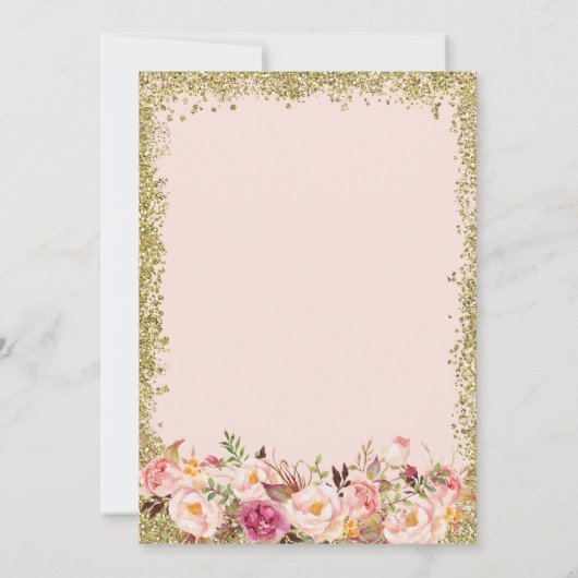 Bat Mitzvah | Goudglitters Blush Pink Floral Kaart (Achterkant)