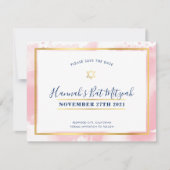 BAT MITZVAH goudroze waterverf save the date Kaart (Voorkant)