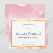 BAT MITZVAH goudroze waterverf save the date Kaart (Voorkant / Achterkant)