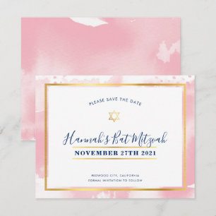 BAT MITZVAH goudroze waterverf save the date Kaart