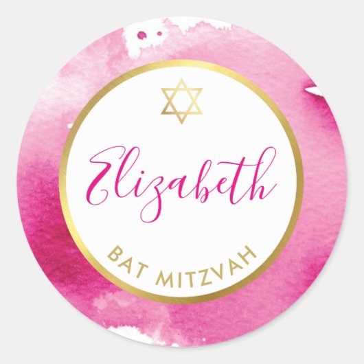 BAT MITZVAH goudster smart donkerroze waterverf Ronde Sticker (Voorkant)
