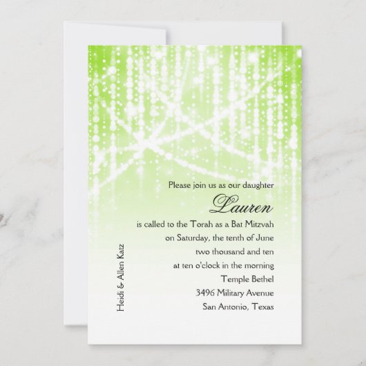 Bat Mitzvah Green en White Sparkly Lights Kaart (Voorkant)