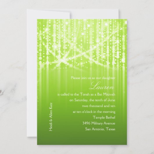 Bat Mitzvah Green en White Sparkly Lights Kaart (Voorkant)