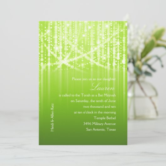 Bat Mitzvah Green en White Sparkly Lights Kaart (Staand voorkant)