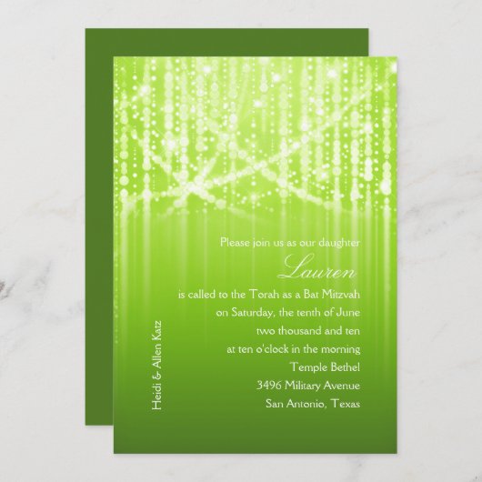 Bat Mitzvah Green en White Sparkly Lights Kaart (Voorkant / Achterkant)