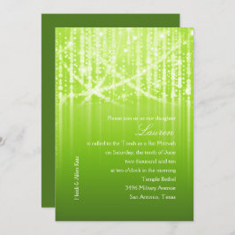 Bat Mitzvah Green en White Sparkly Lights Kaart