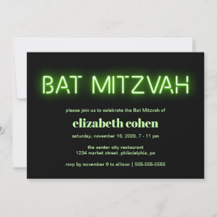 Bat Mitzvah Green Neon Lights Kaart