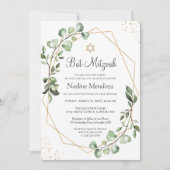 Bat Mitzvah | Greenery Eucalyptus Gold Geometric Kaart (Voorkant)