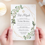 Bat Mitzvah | Greenery Eucalyptus Gold Geometric Kaart<br><div class="desc">Greenery Eucalyptus Gold Geometric Bat Mitzvah Invitation. (1) Voor verdere aanpassing, gelieve de "pas verder"verbinding aan en ons ontwerphulpmiddel te gebruiken om deze sjabloon te wijzigen. (2) Als u de voorkeur geeft aan Zelfkleerpapier/matte afwerking, kunt u overwegen het type matte papier te kiezen. (3) Neem contact met me op als...</div>