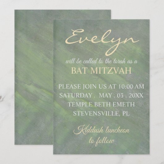 Bat Mitzvah Greens Silvers Kaart (Voorkant / Achterkant)