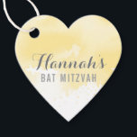 BAT MITZVAh gunsttag moderne gele waterverf Bedankjes Labels<br><div class="desc">door kat massard >>> https://linktr.ee/simplysweetpaperie <<< Een schattig hartvormig label gewoon perfect voor gunst tags voor uw speciale evenement.</div>