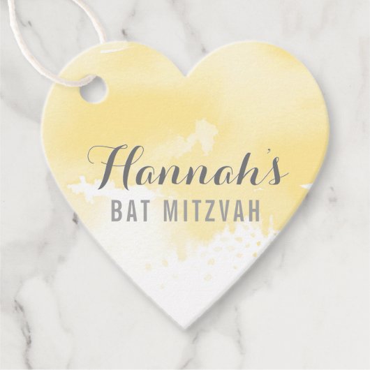 BAT MITZVAh gunsttag moderne gele waterverf Bedankjes Labels (Voorkant)