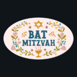 BAT MITZVAH Handgetekende bloemenjoods  Ovale Sticker<br><div class="desc">Hand getekende tekst en bloemen door mij voor u. Geweldig voor een bat mitswa. Voor meer design en kleuren check mijn shop! Of laat het me weten als je iets op maat wilt. Vraag of je niet vindt wat je nodig hebt! :)</div>