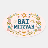 BAT MITZVAH Handgetekende bloemenjoods  Ovale Sticker (Voorkant)