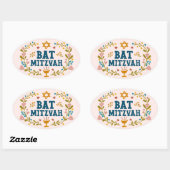 BAT MITZVAH Handgetekende bloemenjoods  Ovale Sticker (Vel)