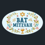 BAT MITZVAH Handgetekende bloemenjoods  Ovale Sticker<br><div class="desc">Hand getekende tekst en bloemen door mij voor u. Geweldig voor een bat mitswa. Voor meer design en kleuren check mijn shop! Of laat het me weten als je iets op maat wilt. Vraag of je niet vindt wat je nodig hebt! :)</div>