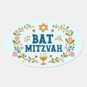 BAT MITZVAH Handgetekende bloemenjoods  Ovale Sticker (Voorkant)