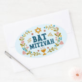 BAT MITZVAH Handgetekende bloemenjoods  Ovale Sticker (Envelop)