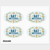BAT MITZVAH Handgetekende bloemenjoods  Ovale Sticker (Vel)