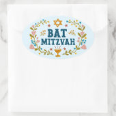 BAT MITZVAH Handgetekende bloemenjoods  Ovale Sticker (Tas)