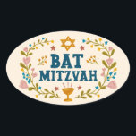 BAT MITZVAH Handgetekende bloemenjoods  Ovale Sticker<br><div class="desc">Hand getekende tekst en bloemen door mij voor u. Geweldig voor een bat mitswa. Voor meer design en kleuren check mijn shop! Of laat het me weten als je iets op maat wilt. Vraag of je niet vindt wat je nodig hebt! :)</div>
