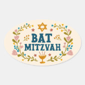 BAT MITZVAH Handgetekende bloemenjoods  Ovale Sticker (Voorkant)