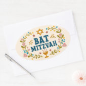 BAT MITZVAH Handgetekende bloemenjoods  Ovale Sticker (Envelop)