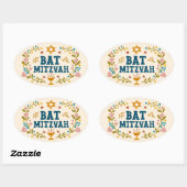 BAT MITZVAH Handgetekende bloemenjoods  Ovale Sticker (Vel)