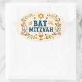 BAT MITZVAH Handgetekende bloemenjoods  Ovale Sticker (Tas)