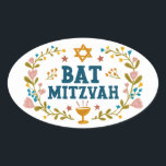 BAT MITZVAH Handgetekende bloemenjoods  Ovale Sticker<br><div class="desc">Hand getekende tekst en bloemen door mij voor u. Geweldig voor een bat mitswa. Voor meer design en kleuren check mijn shop! Of laat het me weten als je iets op maat wilt. Vraag of je niet vindt wat je nodig hebt! :)</div>