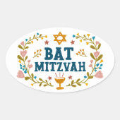 BAT MITZVAH Handgetekende bloemenjoods  Ovale Sticker (Voorkant)