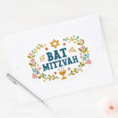 BAT MITZVAH Handgetekende bloemenjoods  Ovale Sticker (Envelop)