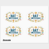 BAT MITZVAH Handgetekende bloemenjoods  Ovale Sticker (Vel)
