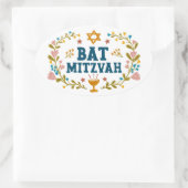 BAT MITZVAH Handgetekende bloemenjoods  Ovale Sticker (Tas)