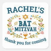 BAT MITZVAH Handgetekende bloemenjoods  Vierkante Sticker (Voorkant)