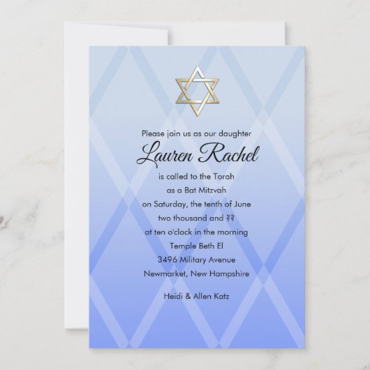 Bat Mitzvah Harlequin Blue Invitation Kaart (Voorkant)