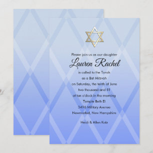 Bat Mitzvah Harlequin Blue Invitation Kaart