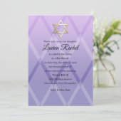 Bat Mitzvah Harlequin Paars Lavender Invitation Kaart (Staand voorkant)