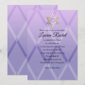 Bat Mitzvah Harlequin Paars Lavender Invitation Kaart (Voorkant / Achterkant)